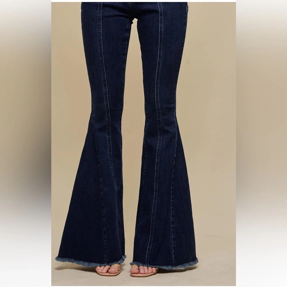 BAELEVY NWT faux dude star flare pants -blue/tan -large - Picture 5 of 10